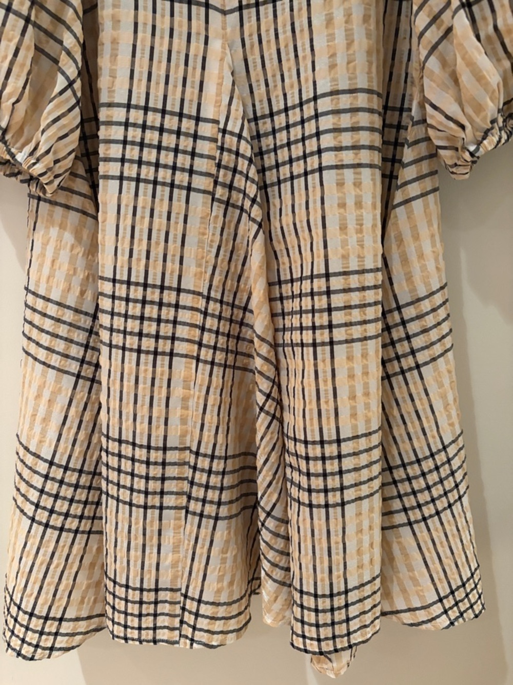 GANNI SEERSUCKER CHECK MINI DRESS IN IVORY SIZE EU 38. US 8 - Picture 12 of 12